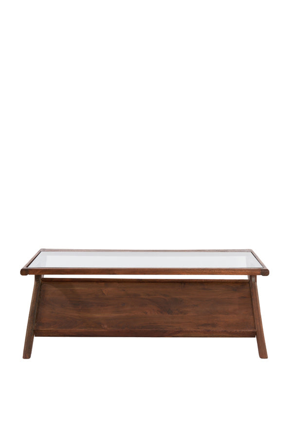 Yuki Dark Brown Acacia Wood & Glass Rectangular Coffee Table