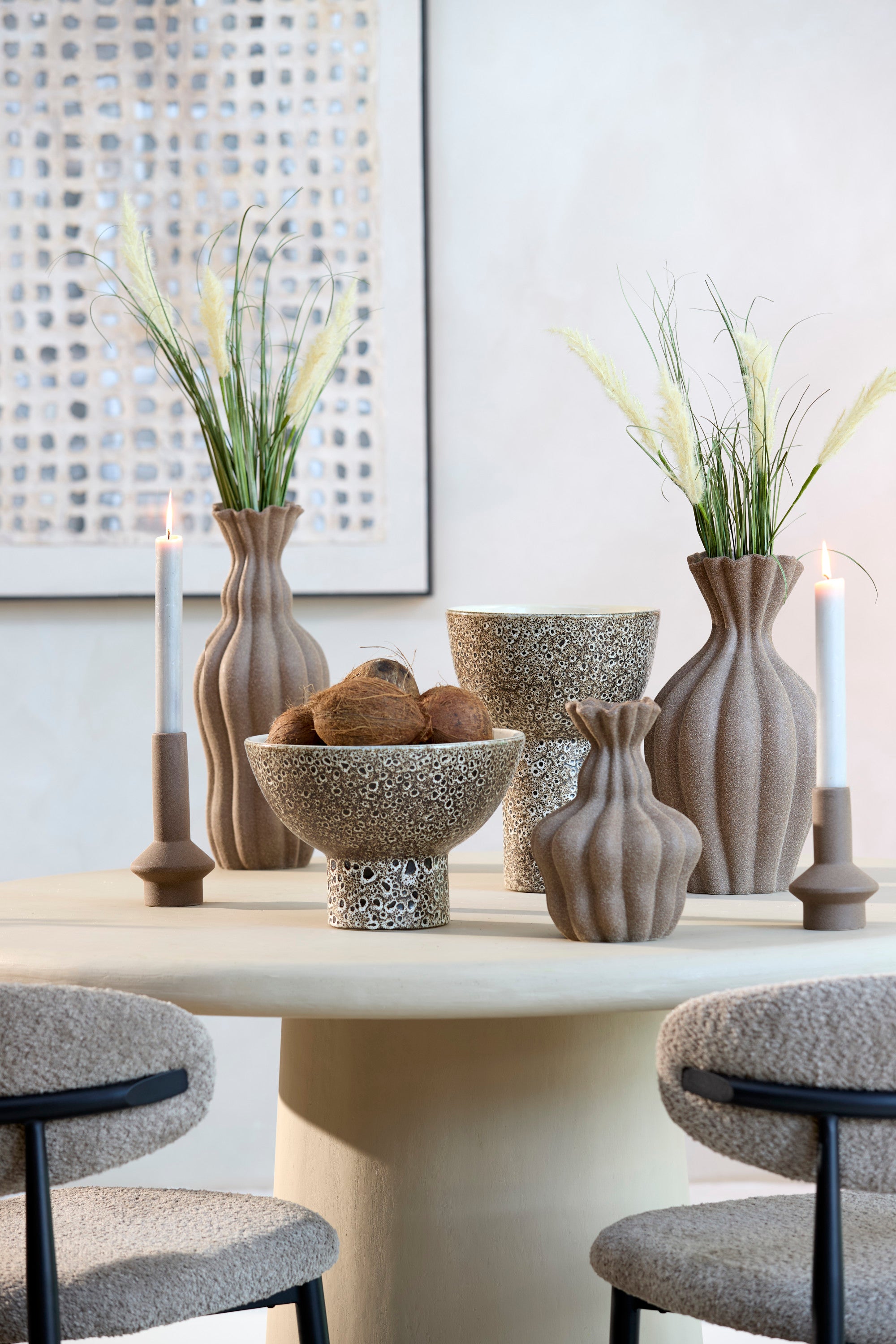 Kavala Cream Ceramic & Black Decorative Bowl on Stand 31.5cm
