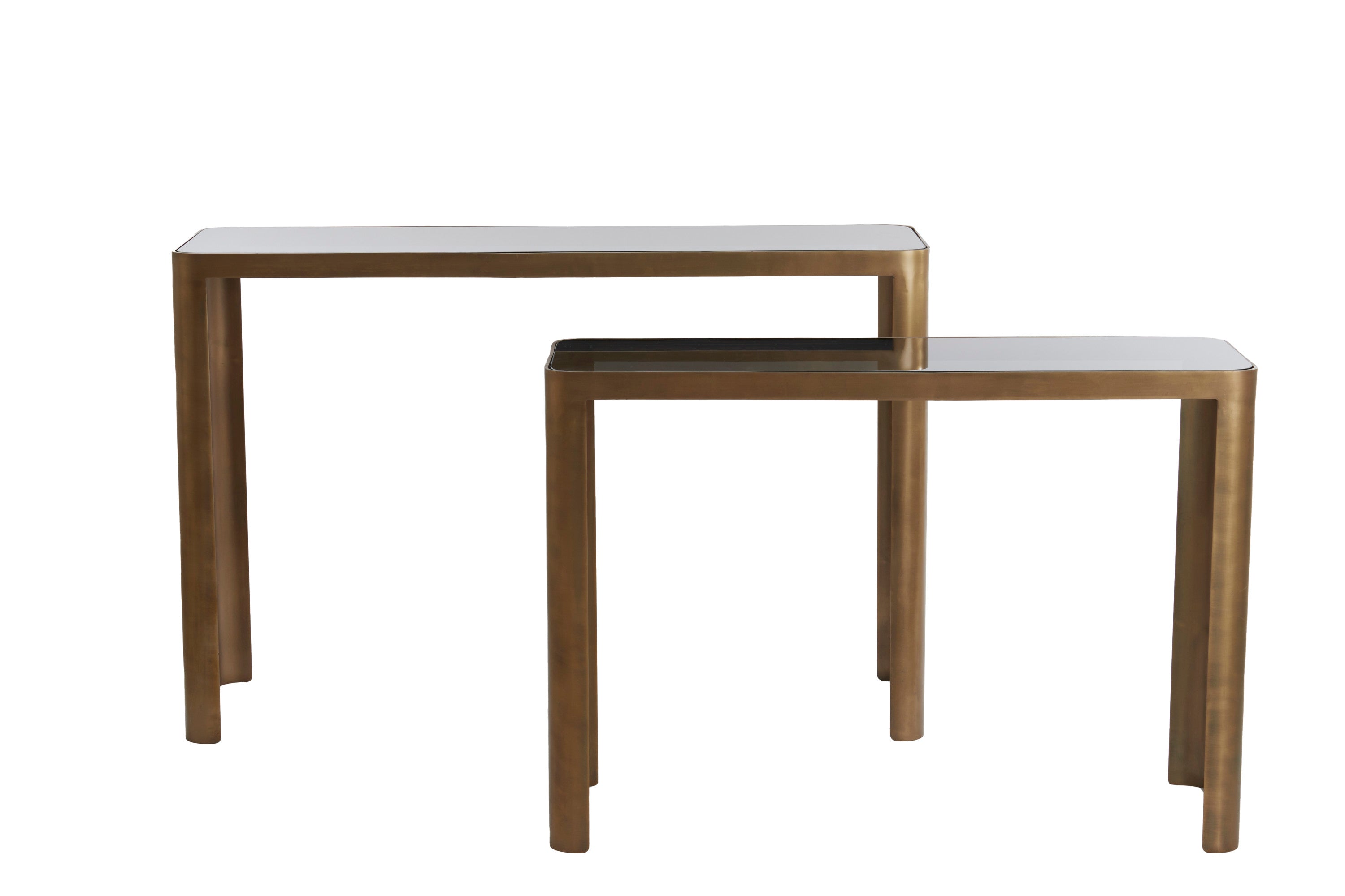 Oxe Set of 2 Antique Bronze & Smoked Glass Console Tables