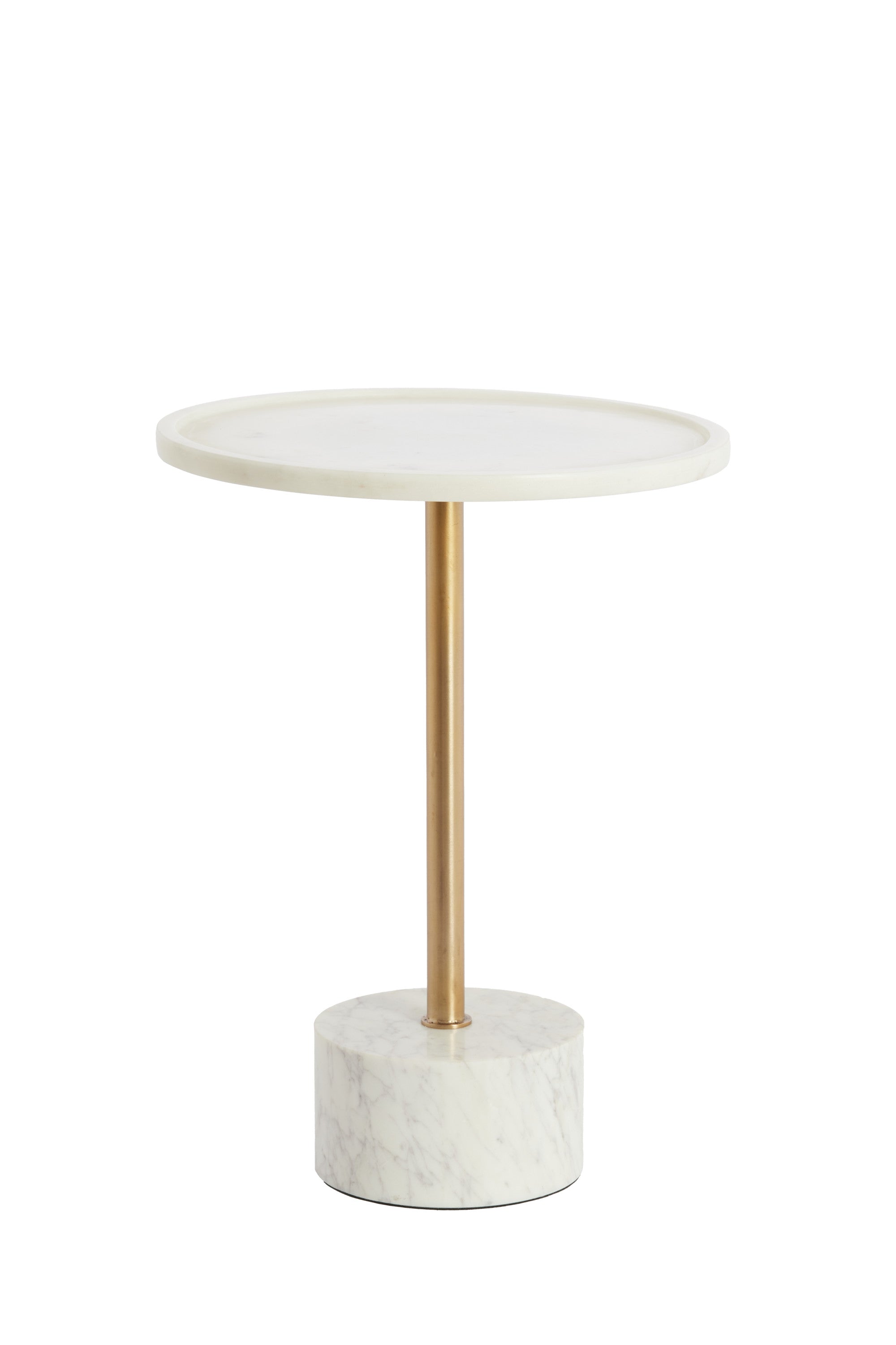 Civita White Marble & Antique Bronze Round Side Table 49cm