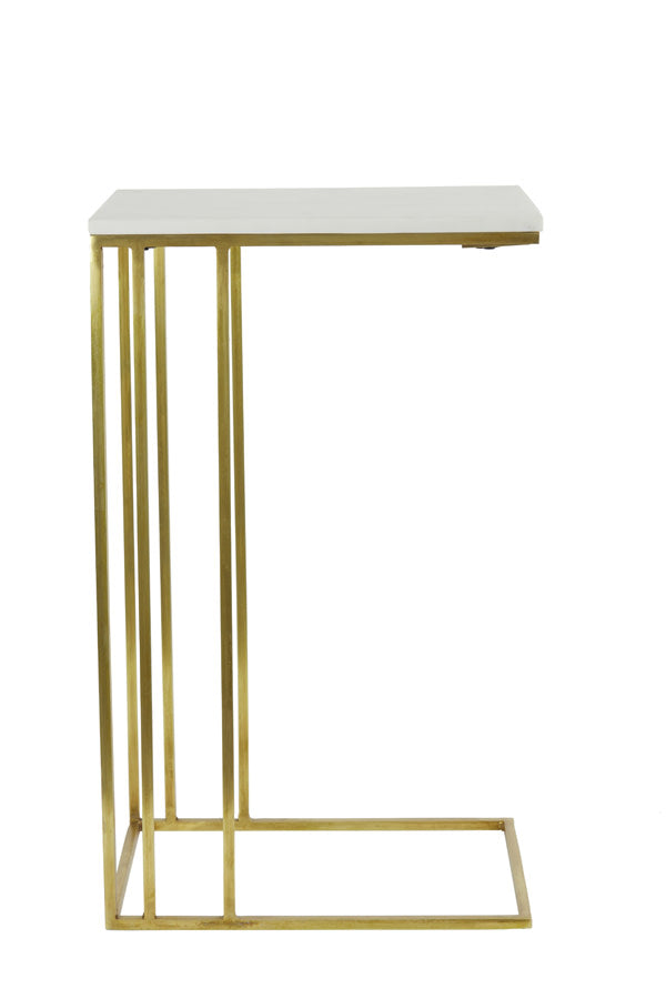 Roshan White Marble & Antique Bronze Rectangular Side Table
