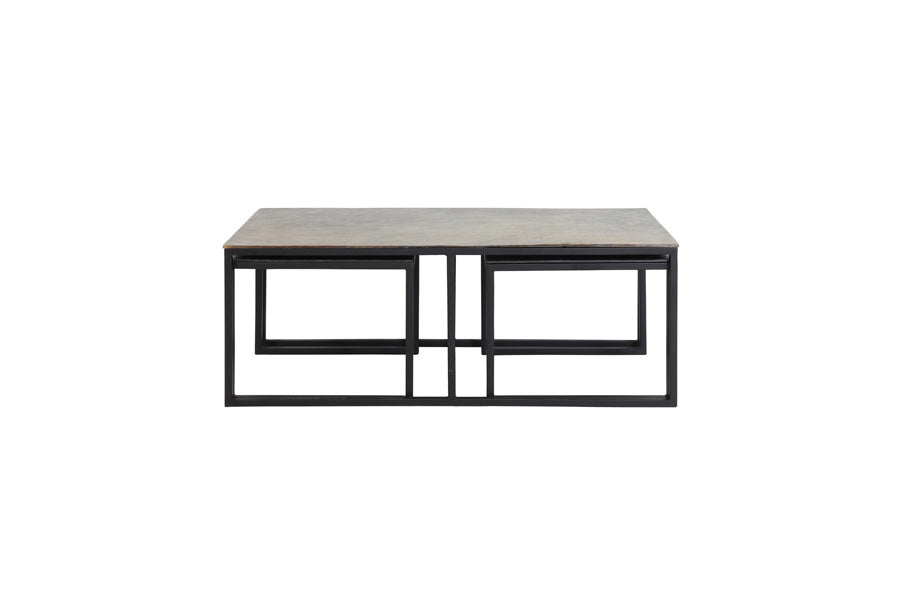 Kumalu Set of 3 Antique Bronze Metal Rectangular Coffee Tables Nest