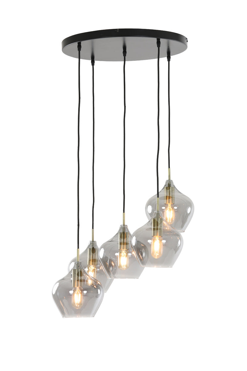 Rakel Antique Bronze & Smoked Glass 5 Light Pendant Light 61cm