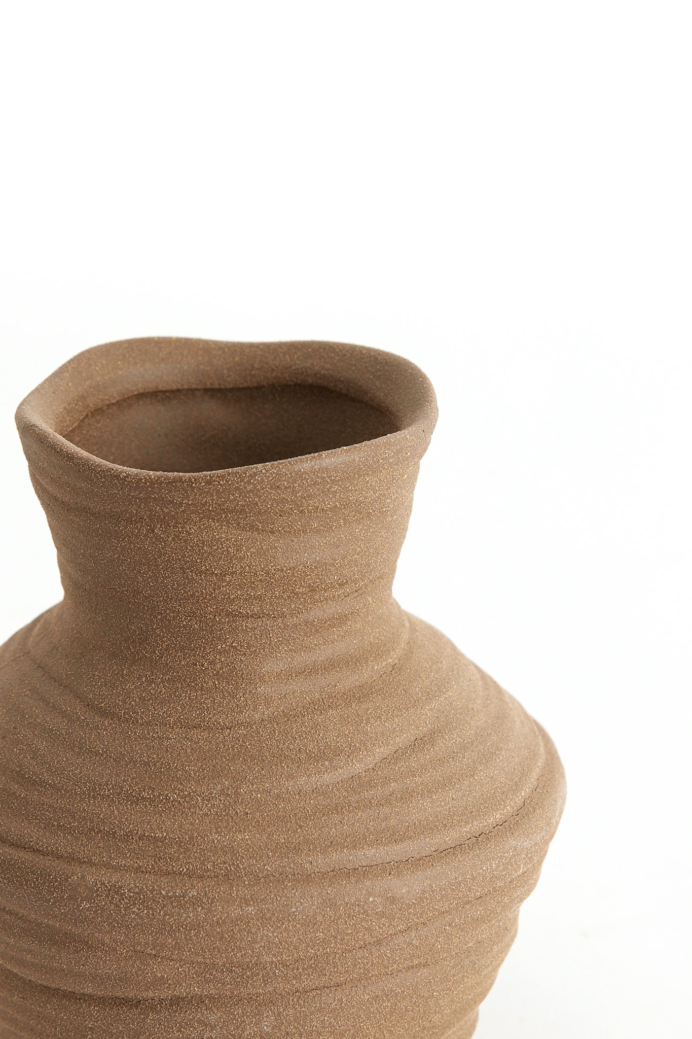Greccio Matt Brown Ribbed Ceramic Vase 15.5cm