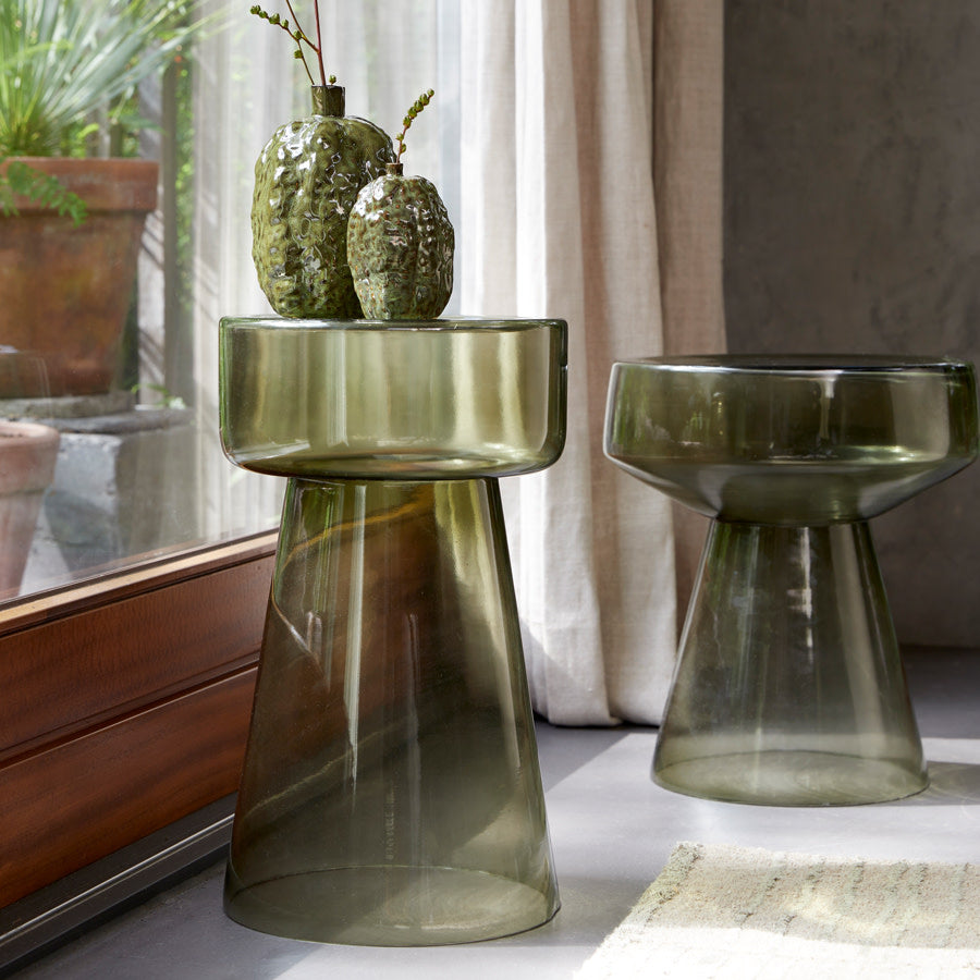 Dakwa Grey Green Glass Round Side Table 44cm