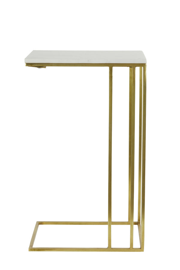 Roshan White Marble & Antique Bronze Rectangular Side Table