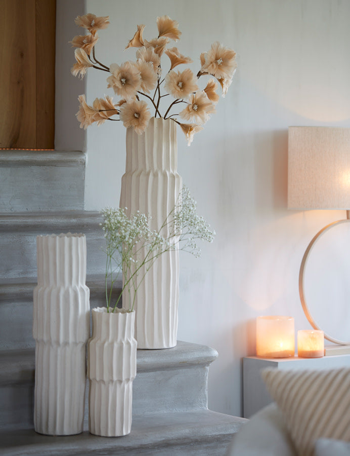 Longa Cream Ribbed Ceramic Vase 58cm
