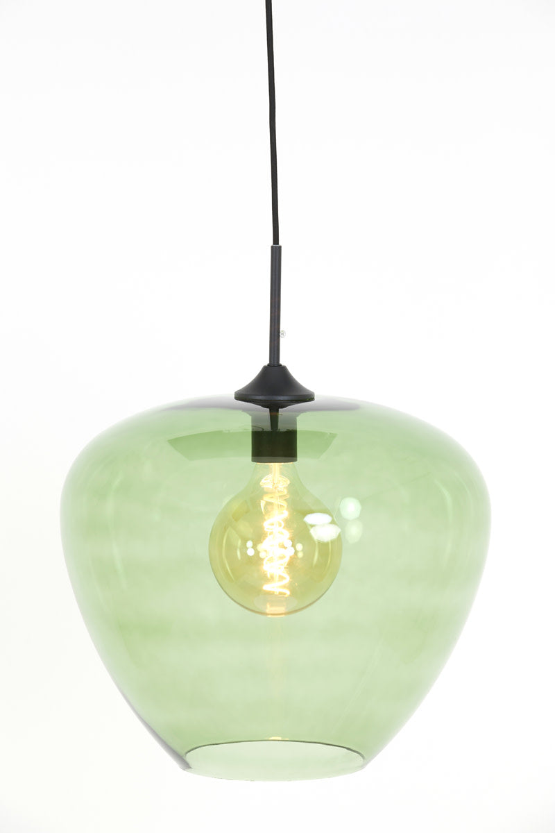 Mayson Green Glass & Matt Black Pendant Light 40cm
