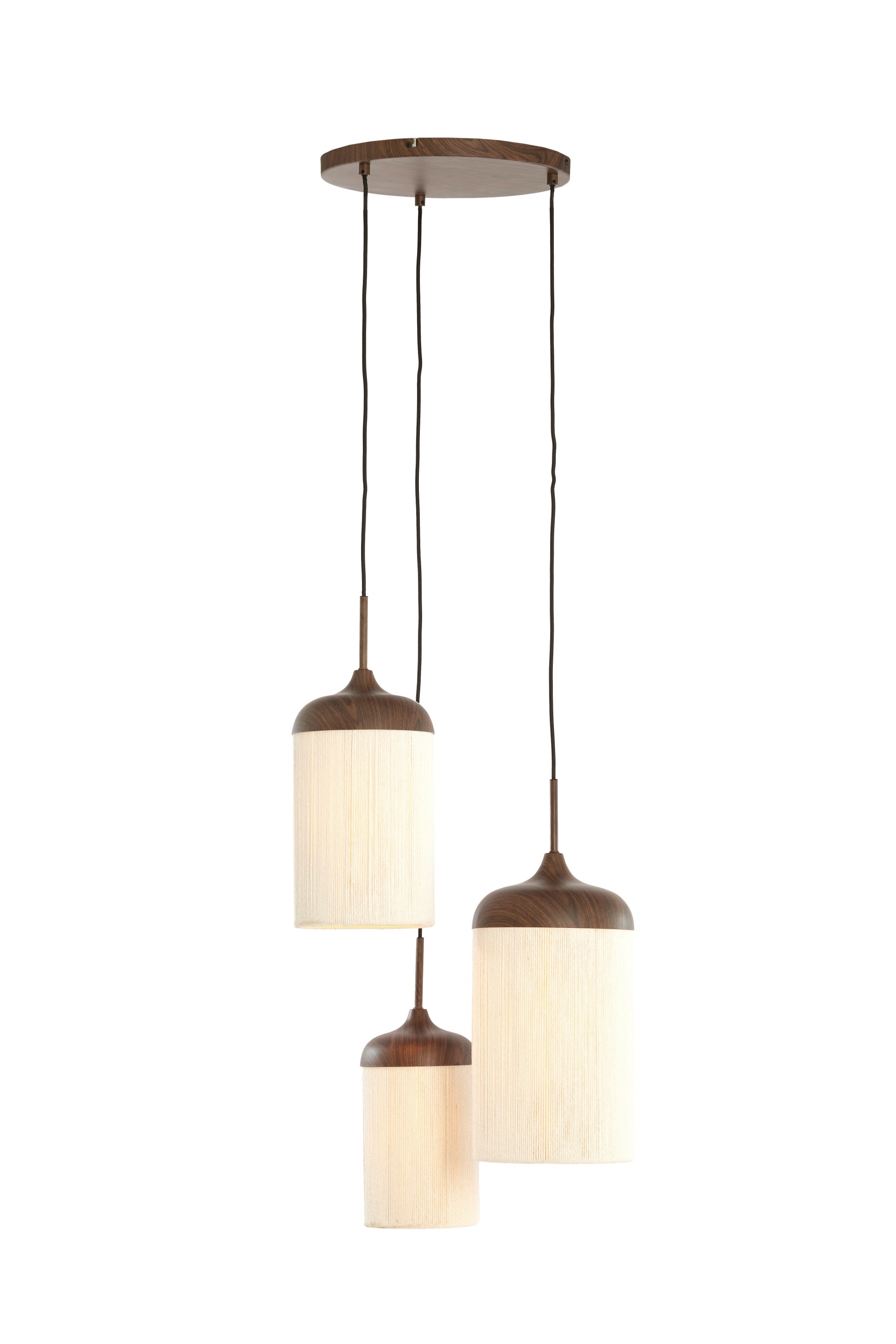 Dania Dark Brown Wood Effect & Cream Rope 3 Light Pendant Light 35cm