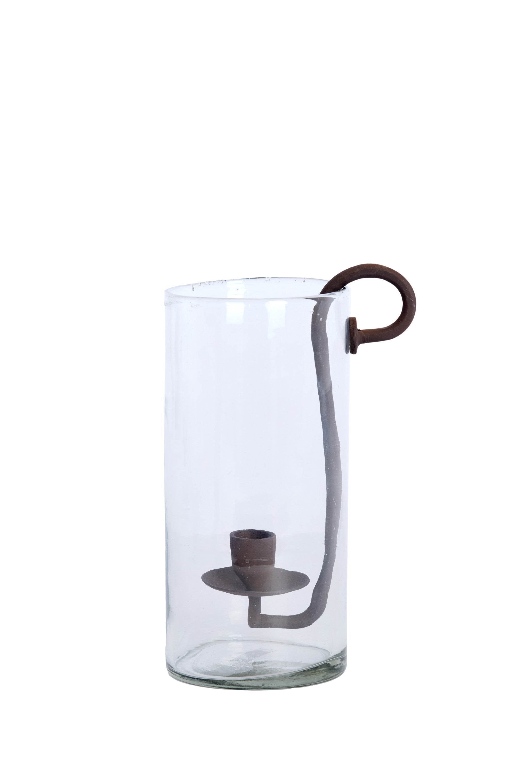 Dolega Clear & Antique Dark Brown Glass Hurricane Candle Holder 28.5cm