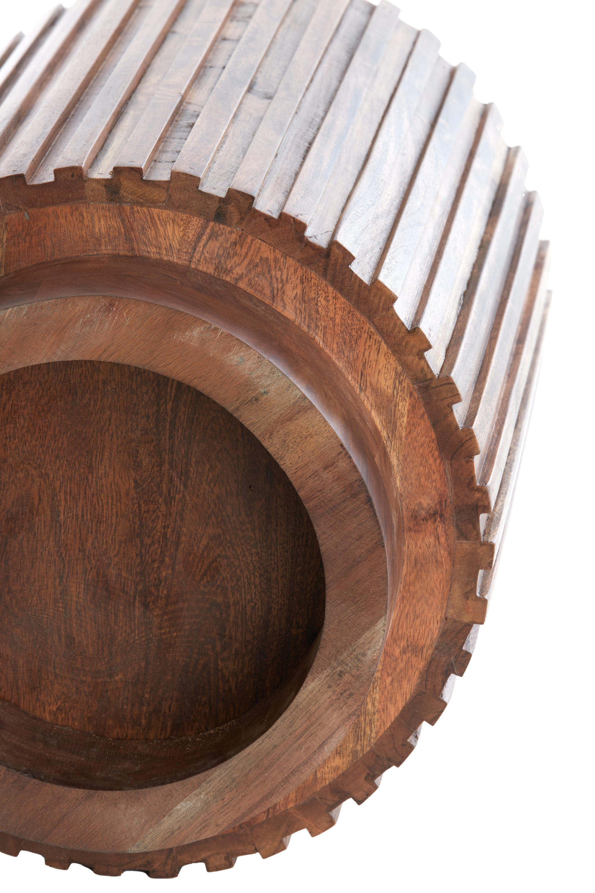 Kiyose Brown Acacia Slatted Wood Round Side Table