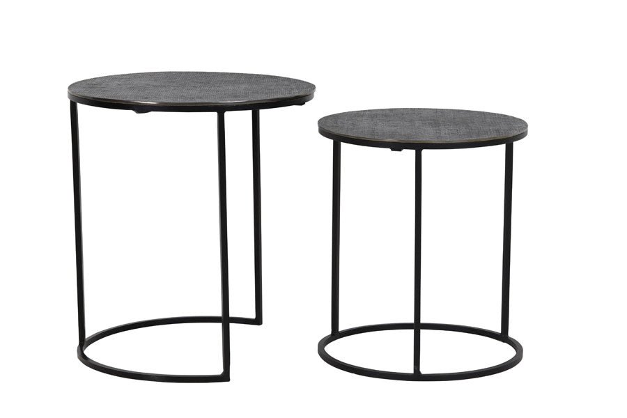 Rengo Set of 2 Textured Black Nickel Metal Round Side Tables Nest
