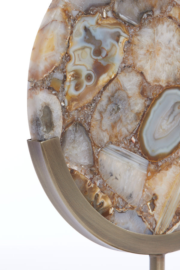 Gouya Yellow Agate & Antique Bronze Ornament on Stand 35cm