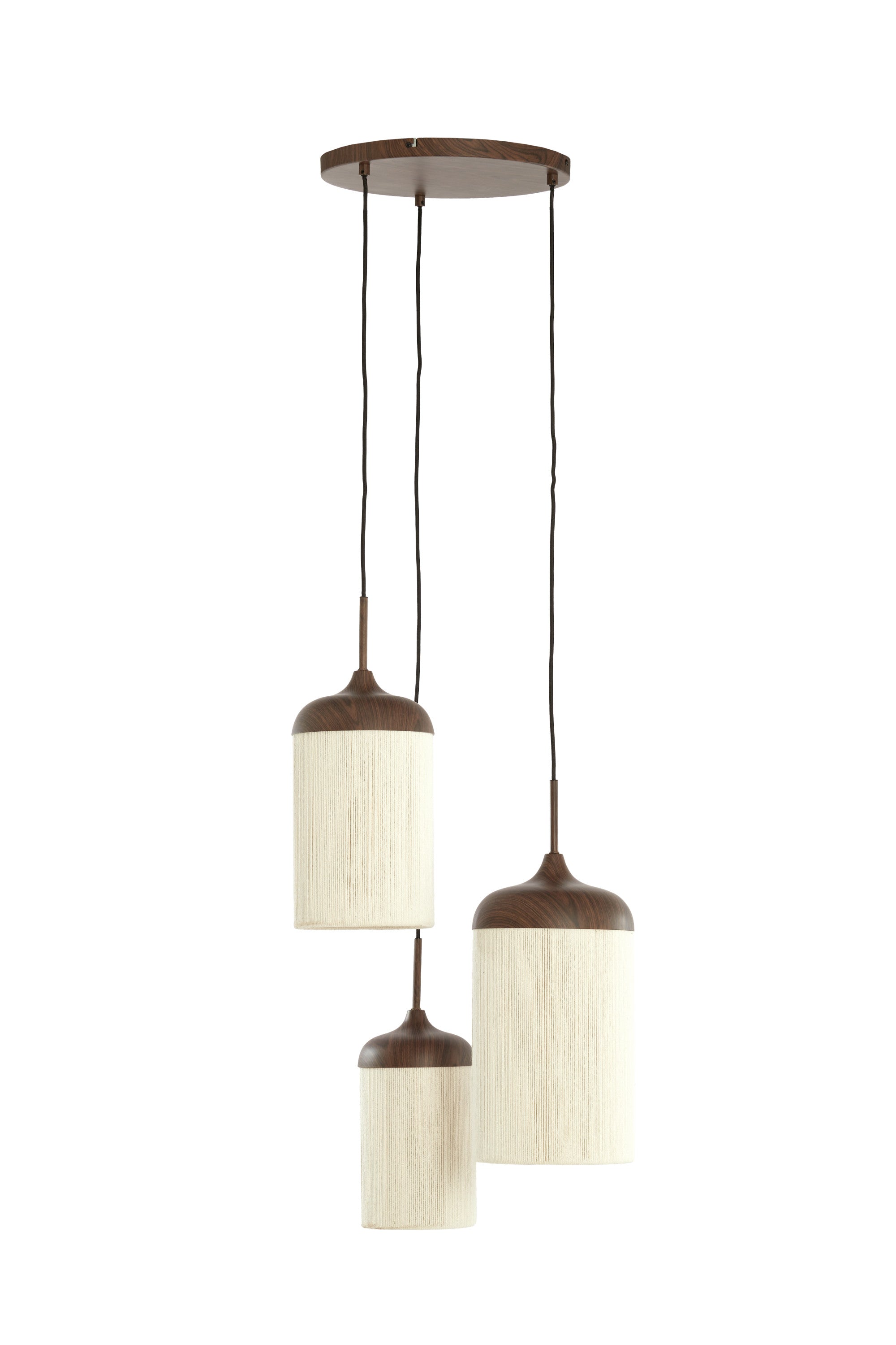 Dania Dark Brown Wood Effect & Cream Rope 3 Light Pendant Light 35cm