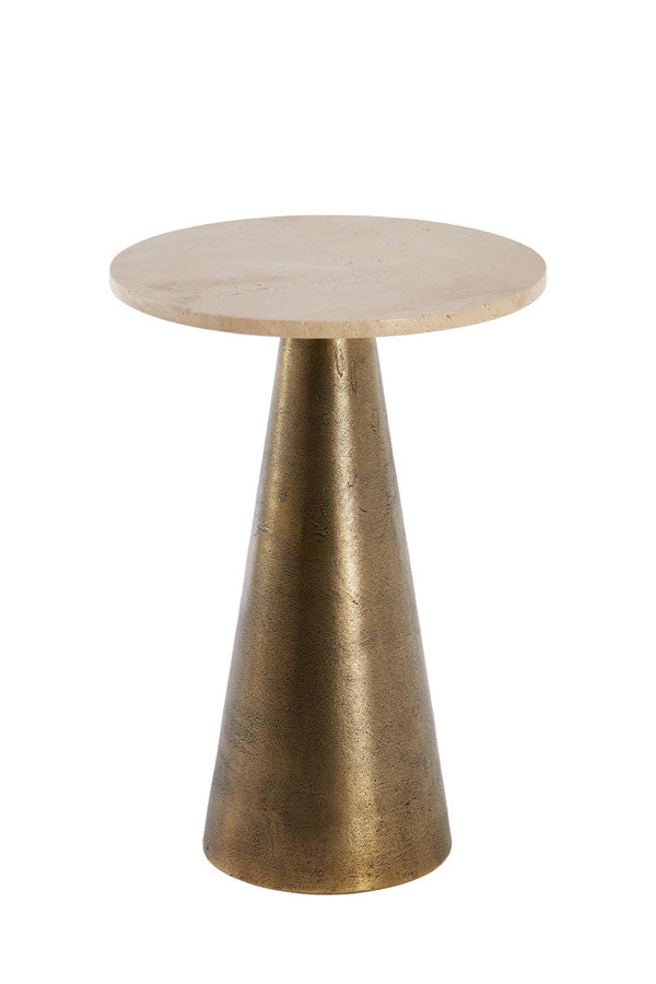 Ynez Sand Travertine & Antique Bronze Round Side Table 51cm