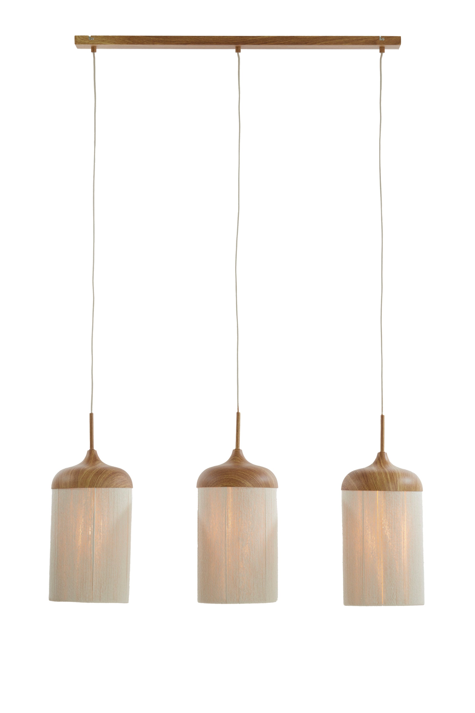 Dania Natural Wood Effect & Cream Rope 3 Light Pendant Light 90cm