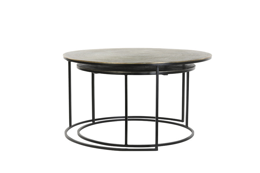 Primo Set of 2 Matt Black & Bronze Metal Round Coffee Tables Nest