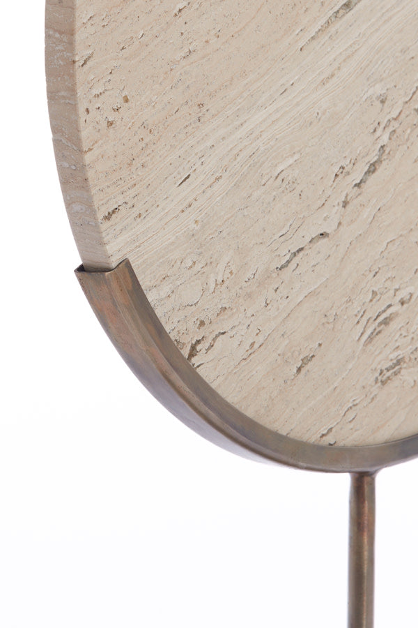 Moreno Sand Travertine & Brown Bronze Ornament on Stand 38.5cm
