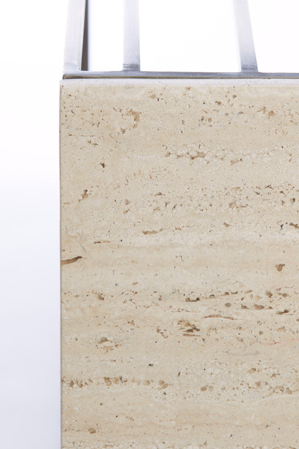Roshan Sand Travertine & Brown Bronze Rectangular Side Table