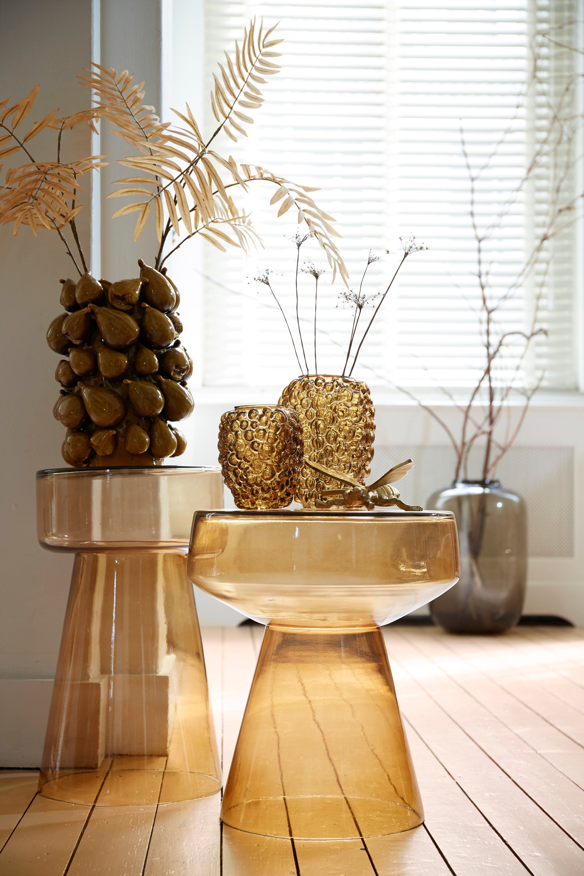 Dakwa Ochre Yellow Glass Round Side Table 44cm