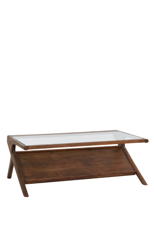Yuki Dark Brown Acacia Wood & Glass Rectangular Coffee Table