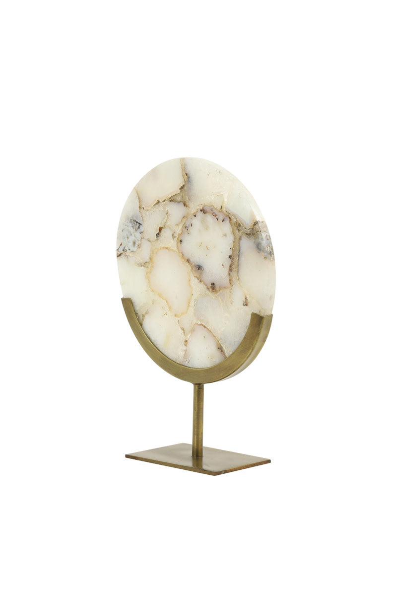 Gouya White Agate & Antique Bronze Ornament on Stand 35cm