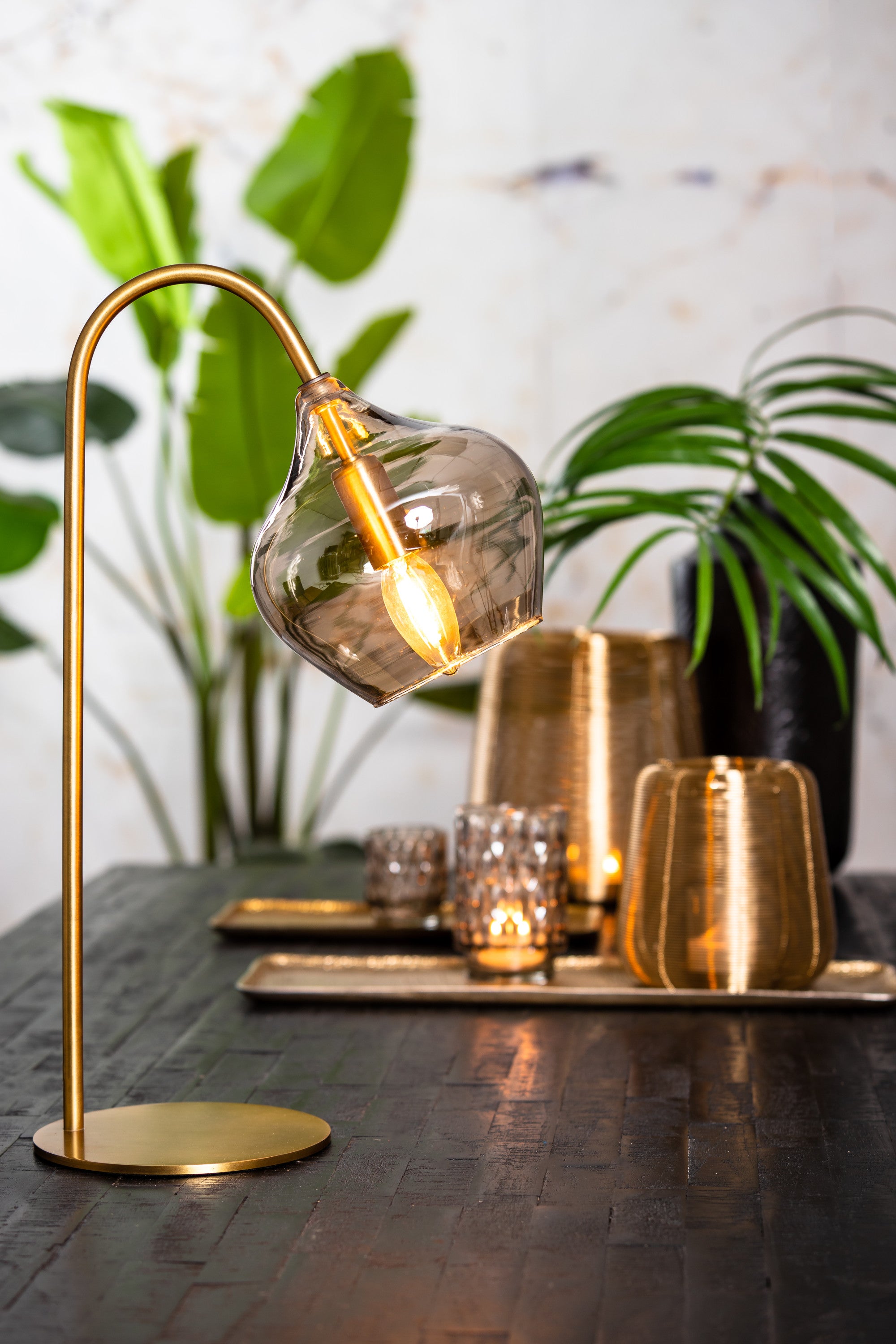 Rakel Antique Bronze & Smoked Glass Table Lamp
