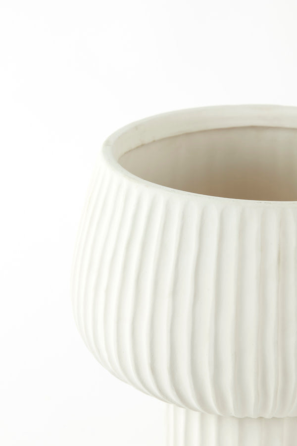 Feya Cream Ribbed Ceramic Vase