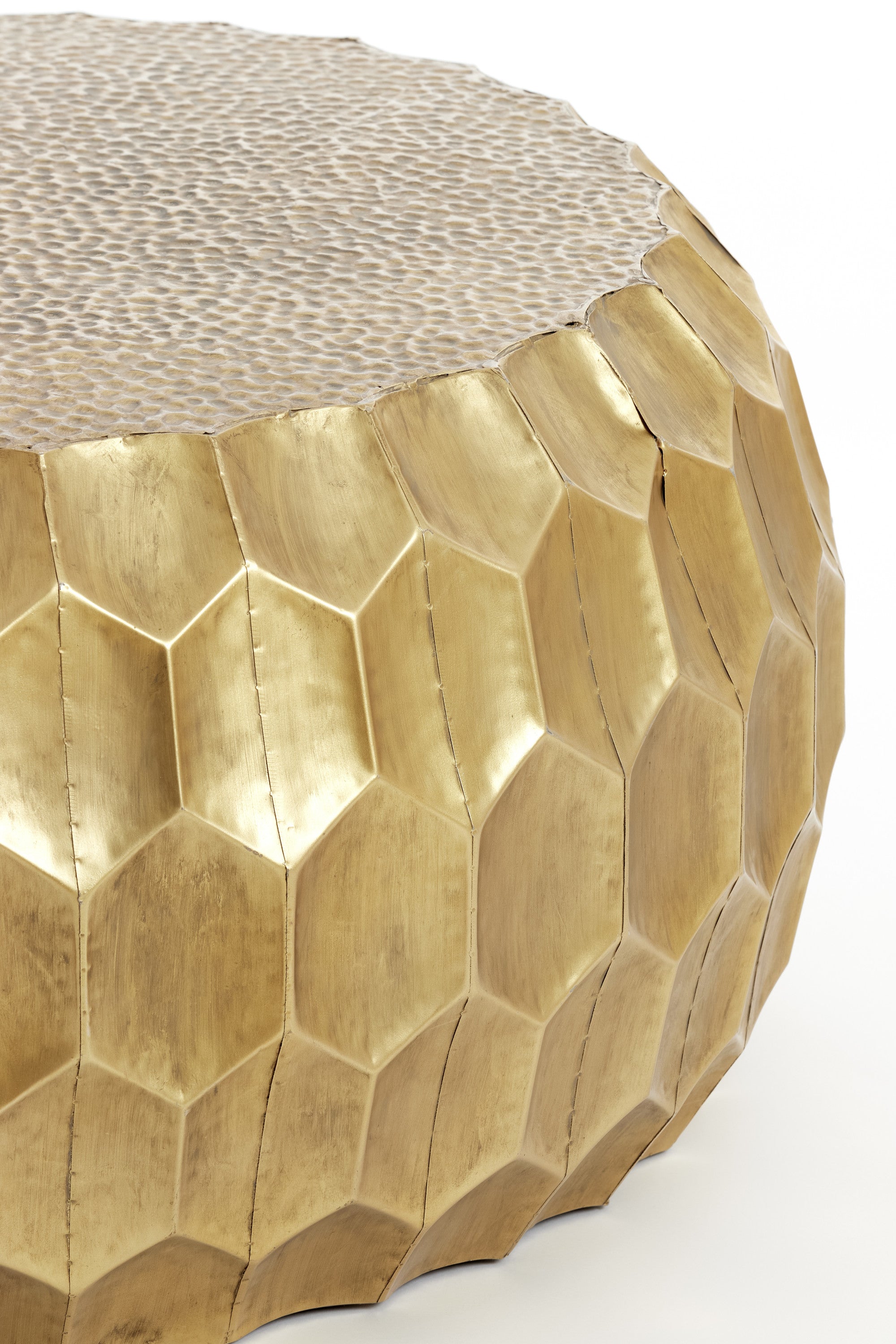 Kalan Antique Gold Geometric Metal Round Coffee Table