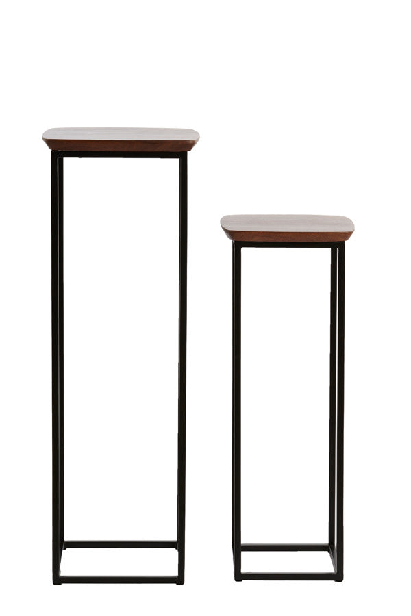 Quenza Set of 2 Brown Acacia Wood & Black Plinths