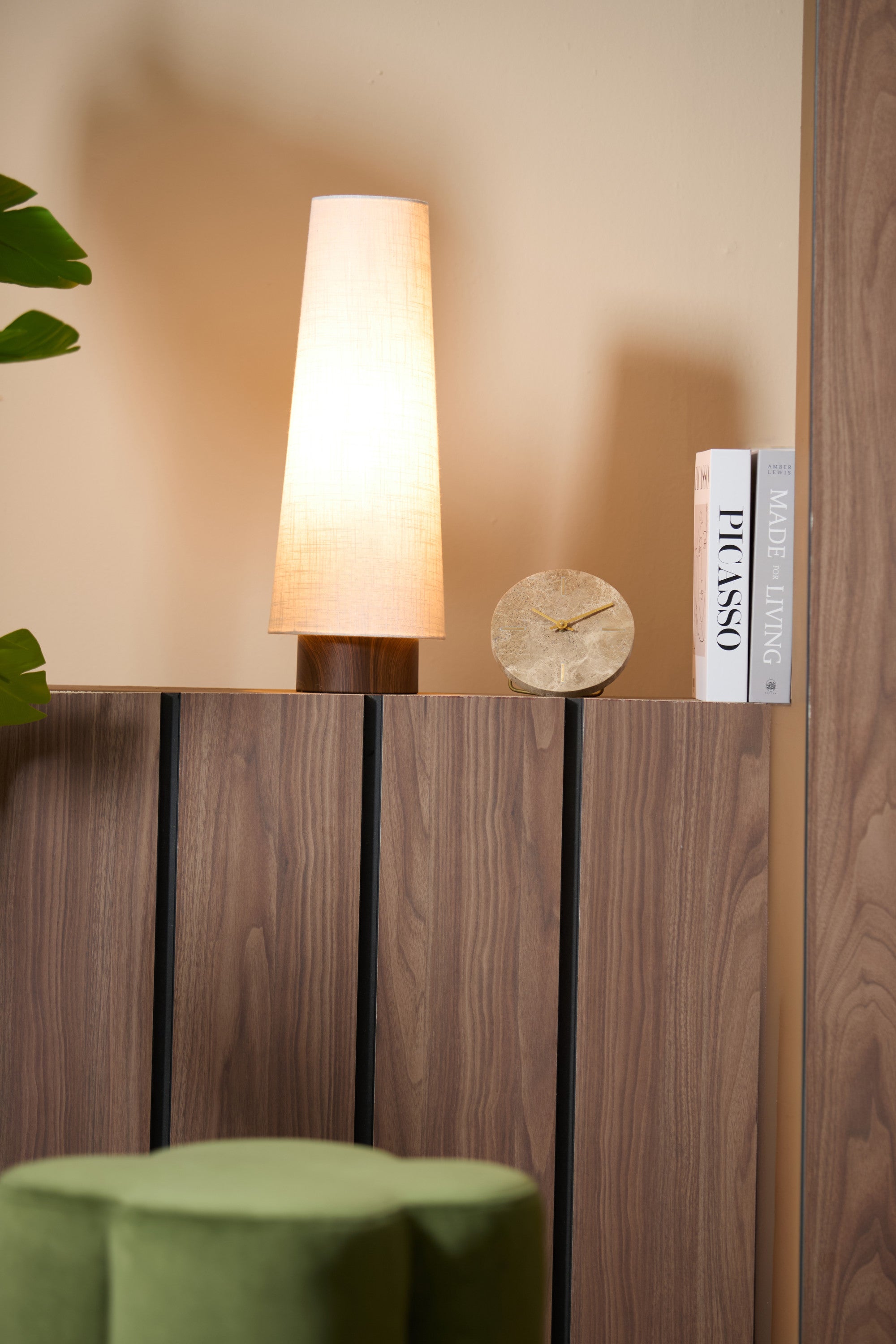 Howie Dark Brown Wood Effect & Cream Table Lamp 52.5cm