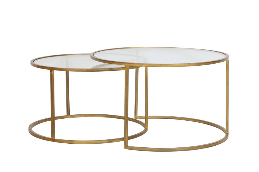 Duarte Set of 2 Gold Glass Round Coffee Tables Nest