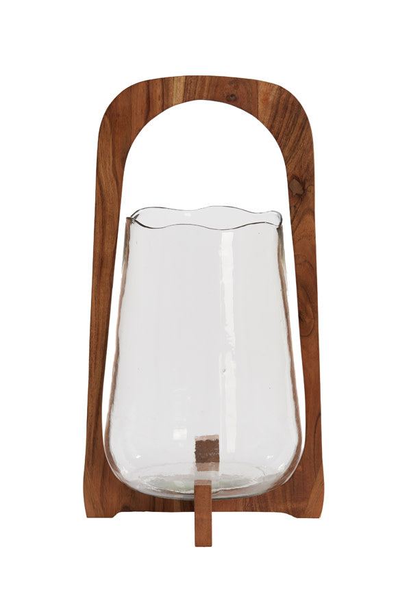 Anosy Clear Glass & Natural Wood Hurricane Candle Holder 48cm