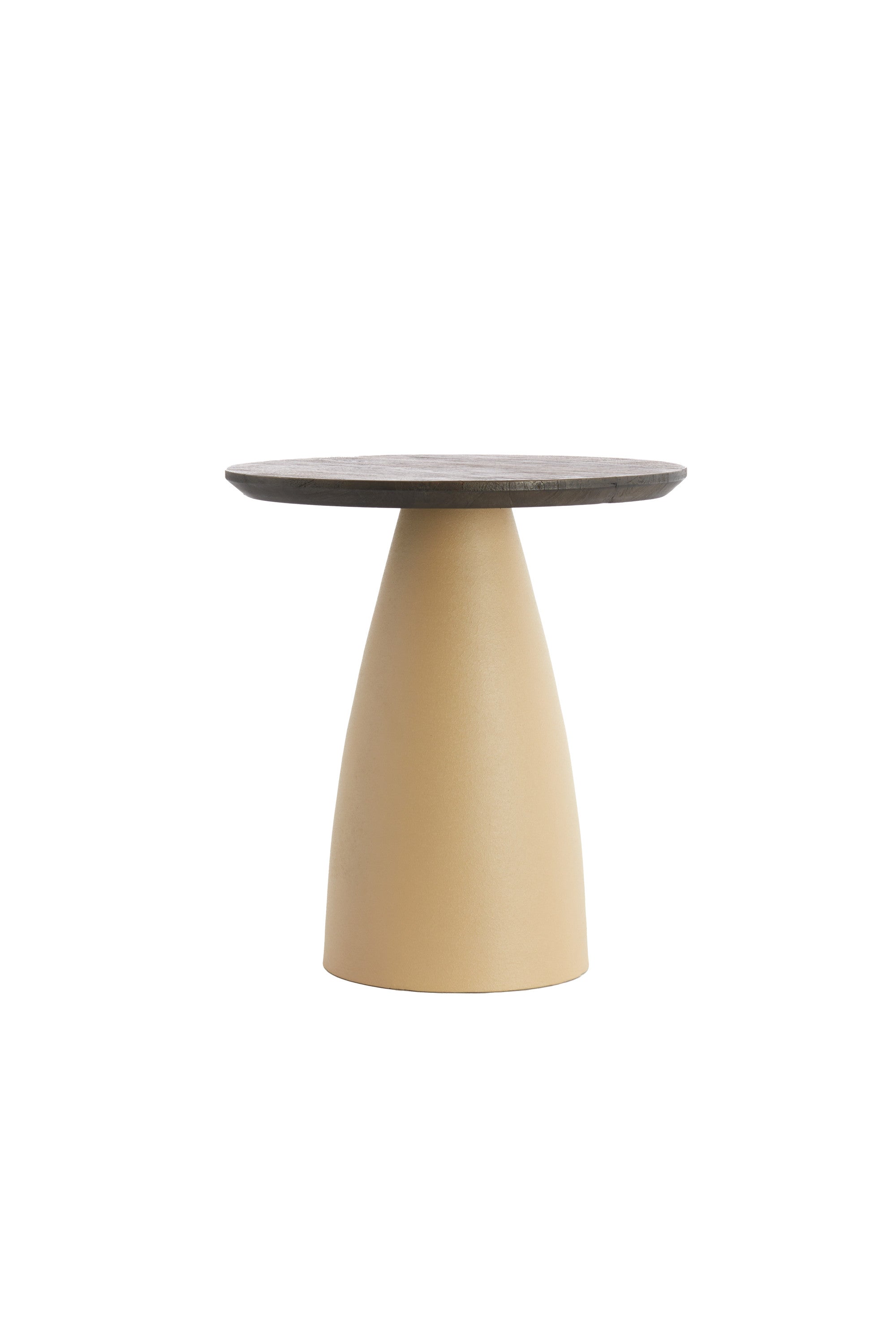 Ocana Oiled Brown Wood & Matt Beige Round Side Table