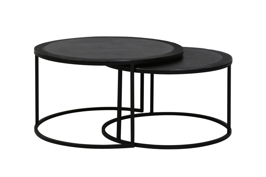 Talca Set of 2 Lead Antique Edge Metal Round Coffee Tables Nest