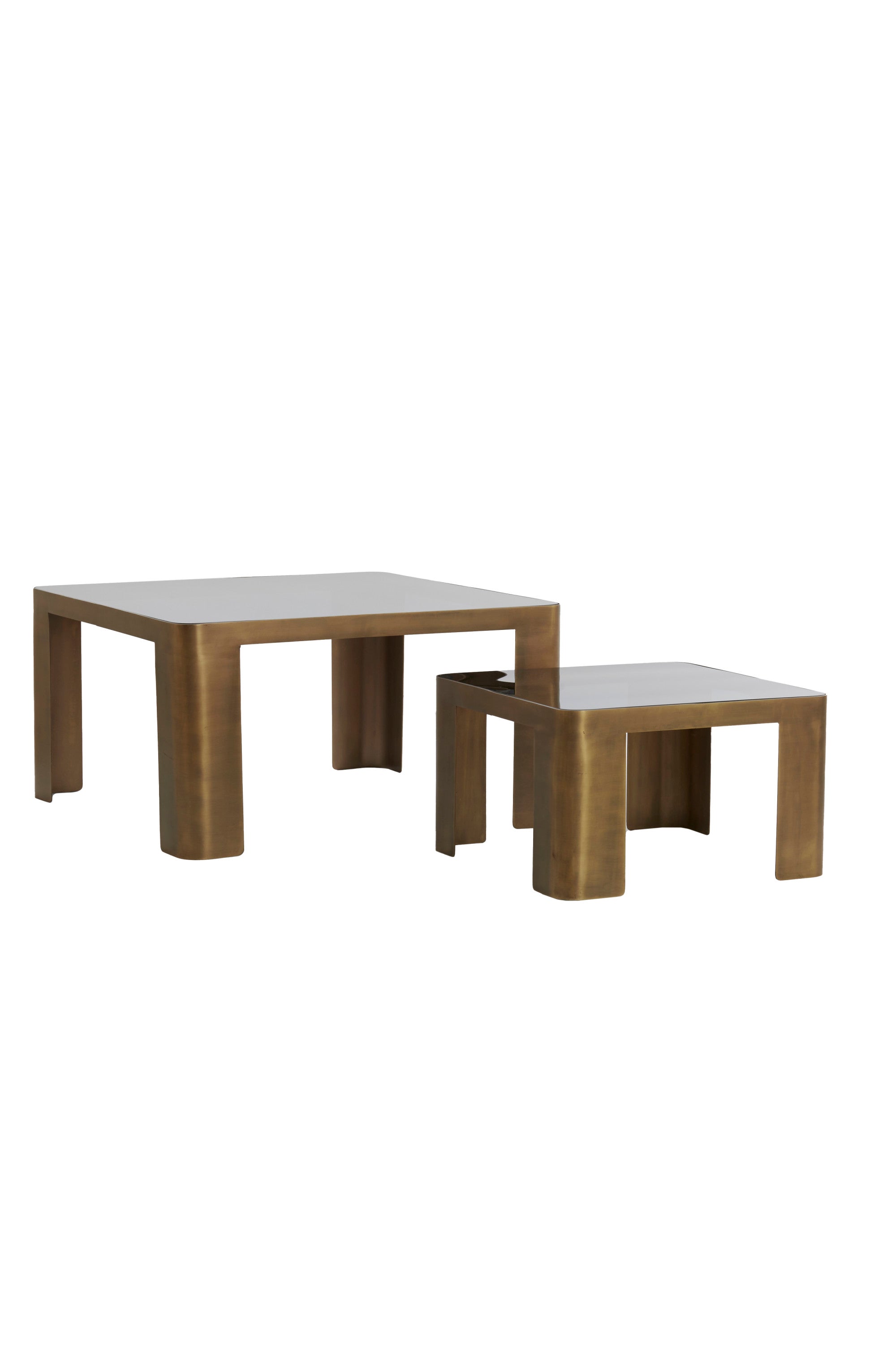Oxe Set of 2 Antique Bronze & Smoked Glass Square Coffee Tables Nest