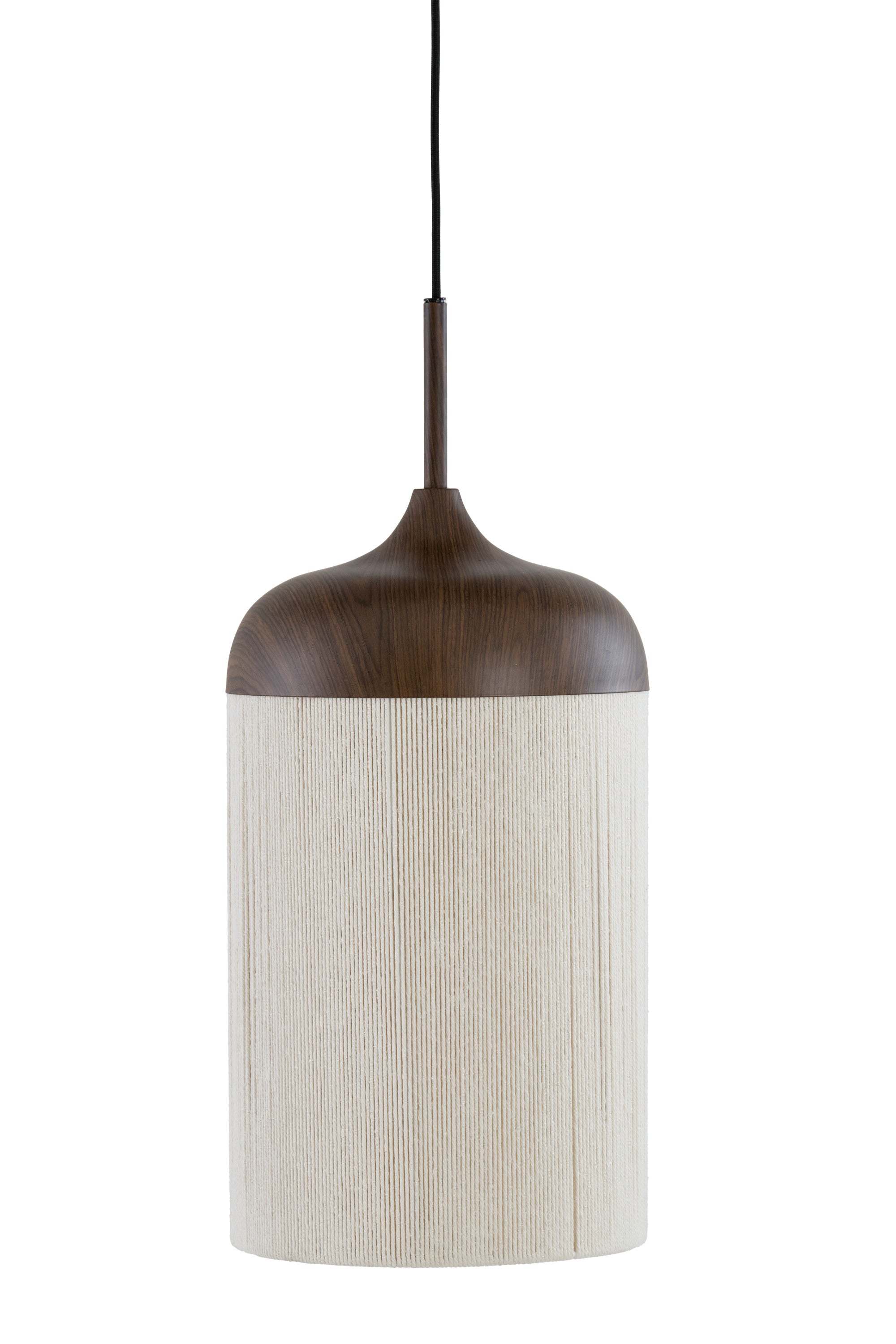 Dania Dark Brown Wood Effect & Cream Rope Pendant Light 27.5cm
