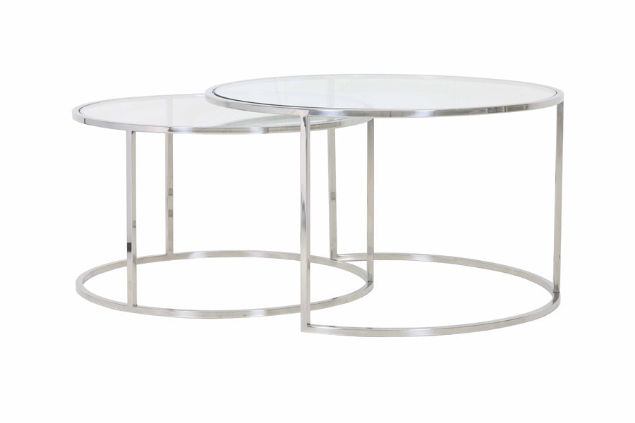 Duarte Set of 2 Nickel & Glass Round Coffee Tables Nest