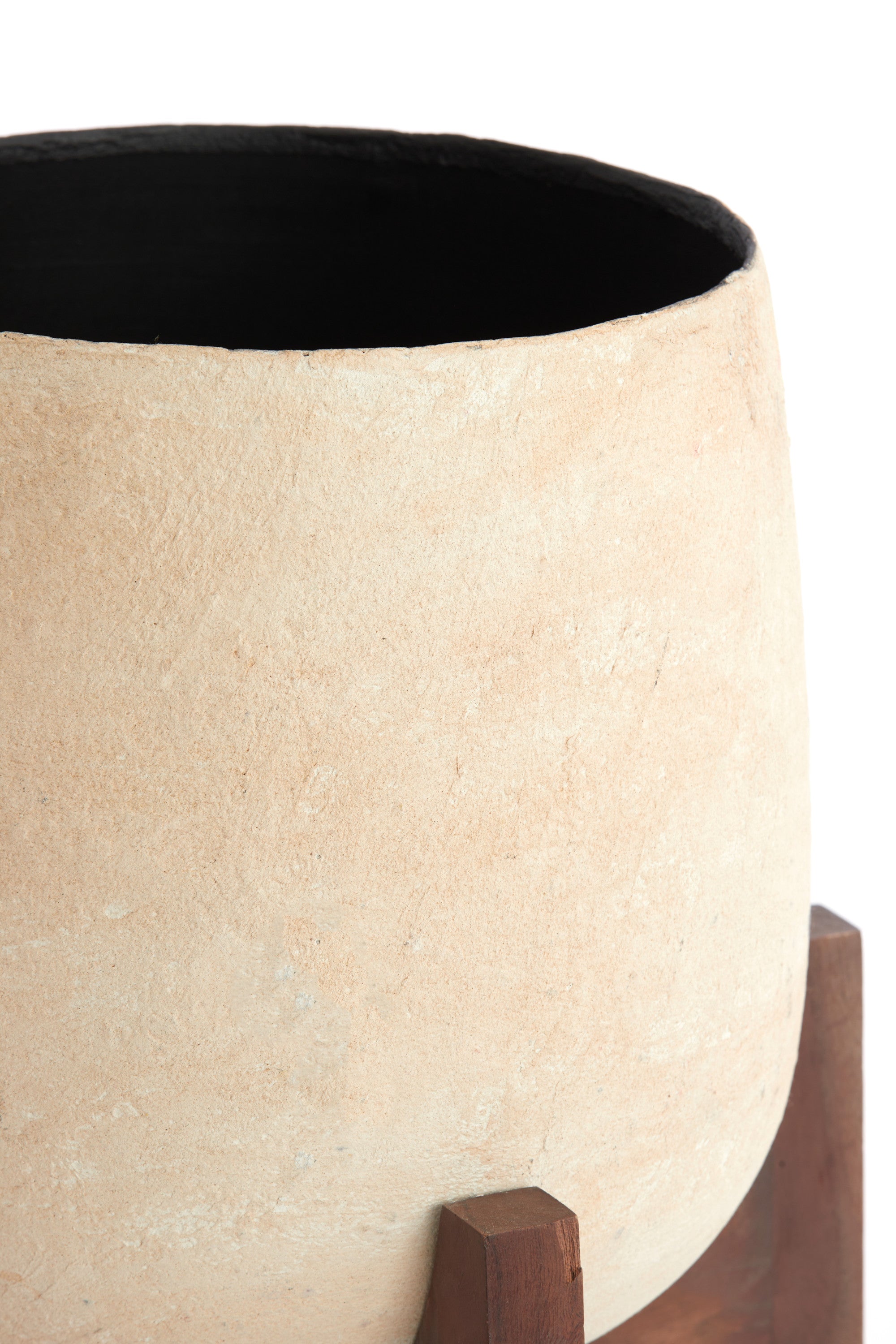 Karuna Wood & Beige Papier Mâché Decorative Planter on Stand 53cm
