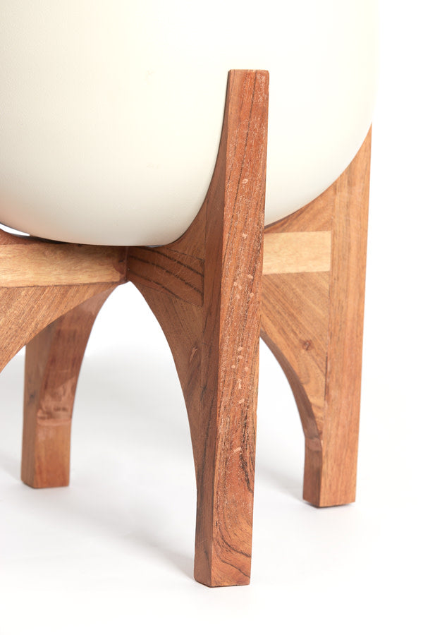 Karuna Wood & Matt Cream Decorative Planter on Stand 50cm