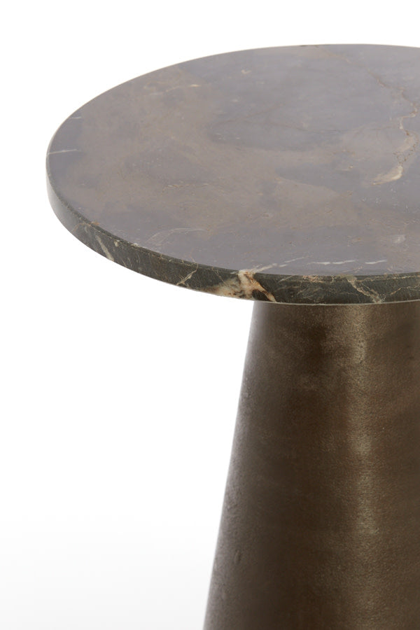 Ynez Dark Brown Marble Round Side Table 51cm