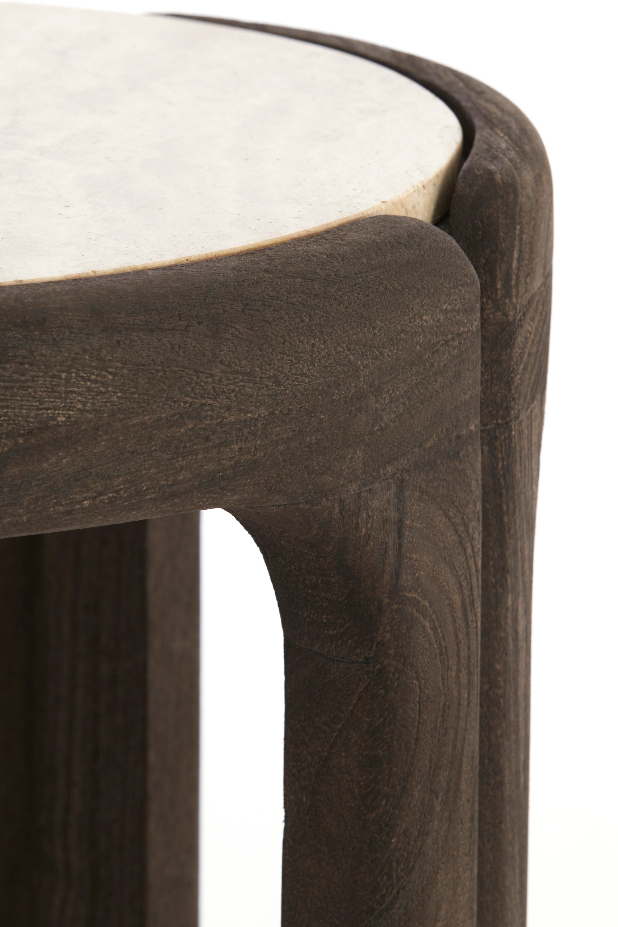 Ali Grey/Dark Brown Wood & Sand Travertine Side Table