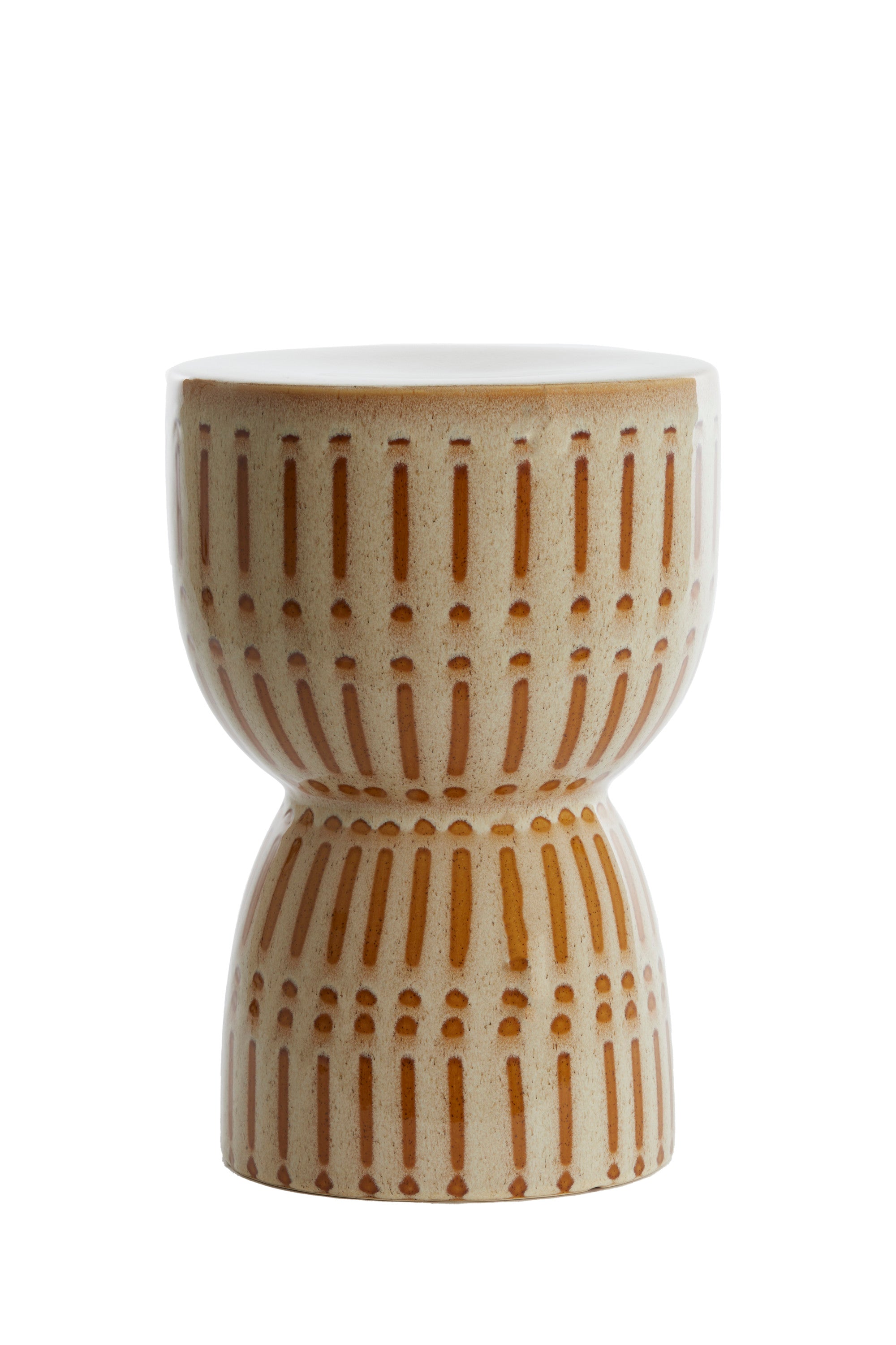 Finca Gloss Cream & Brown Patterned Ceramic Round Side Table