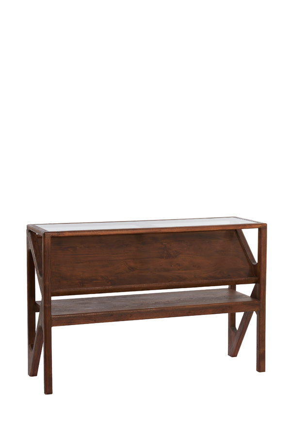 Yuki Dark Brown Acacia Wood & Glass Console Table