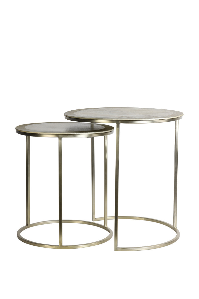 Talca Set of 2 Light Gold Metal Round Side Tables Nest