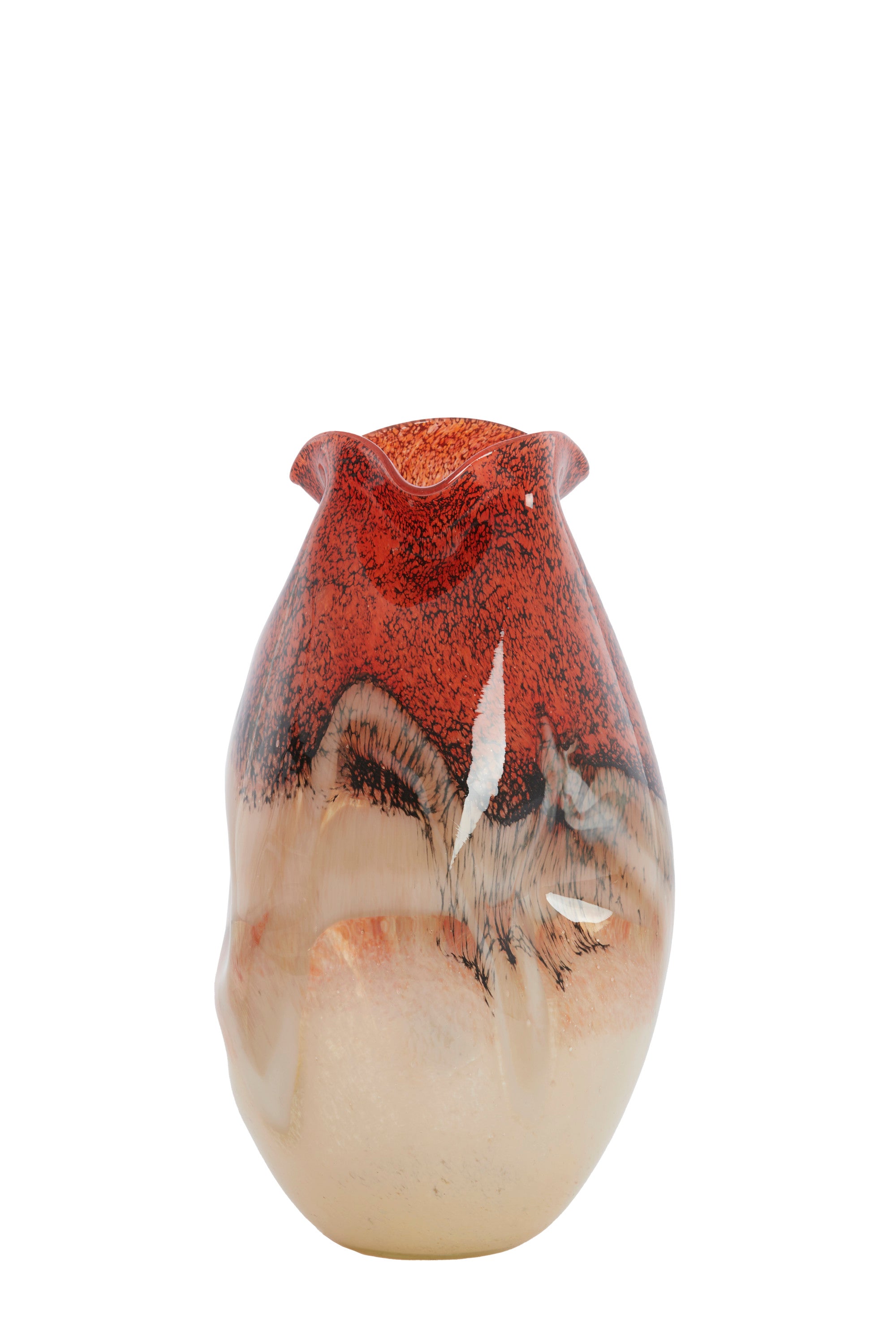 Jorien Red & Taupe Glass Vase 32cm