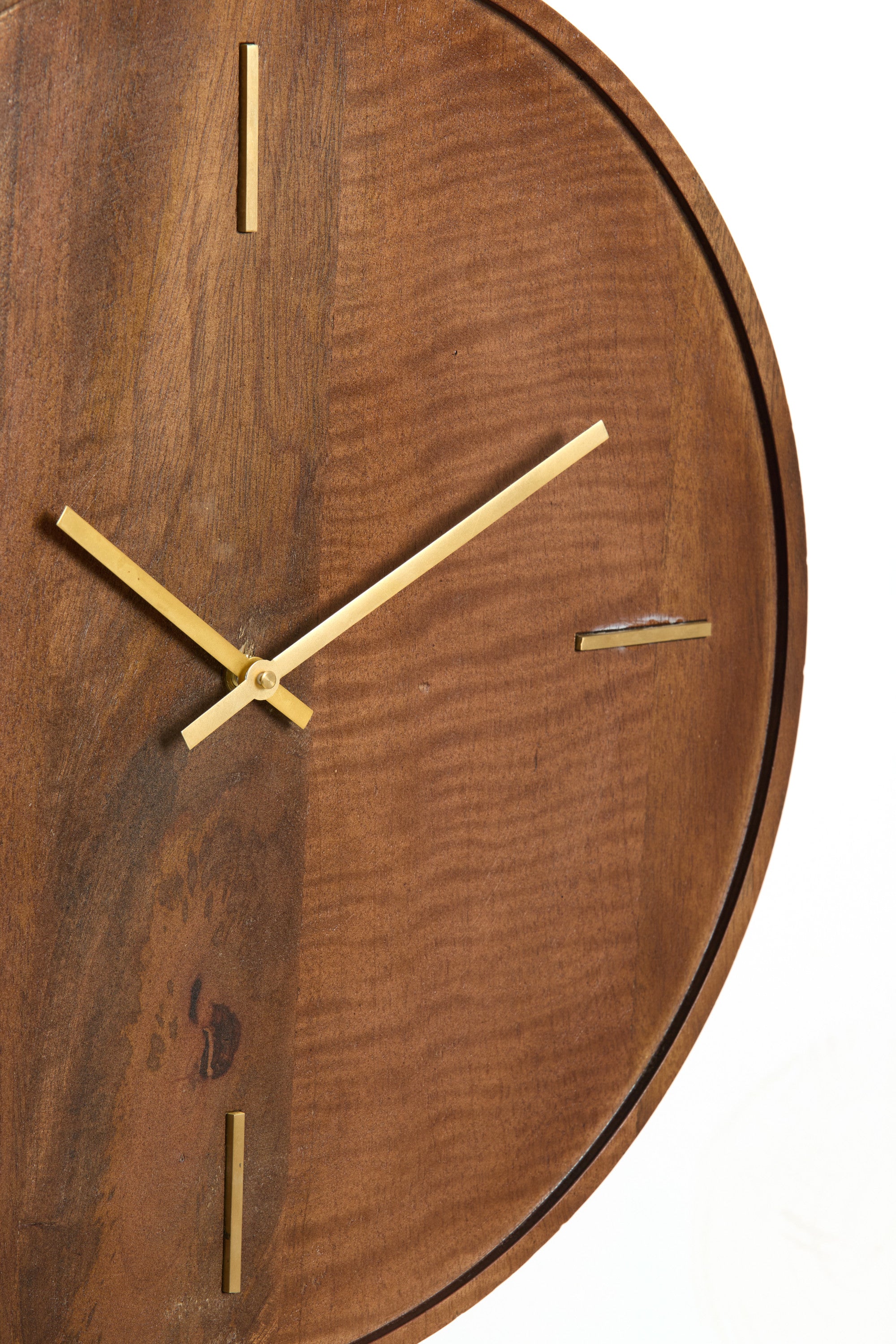 Veti Brown Mango Wood & Gold Wall Clock 41cm