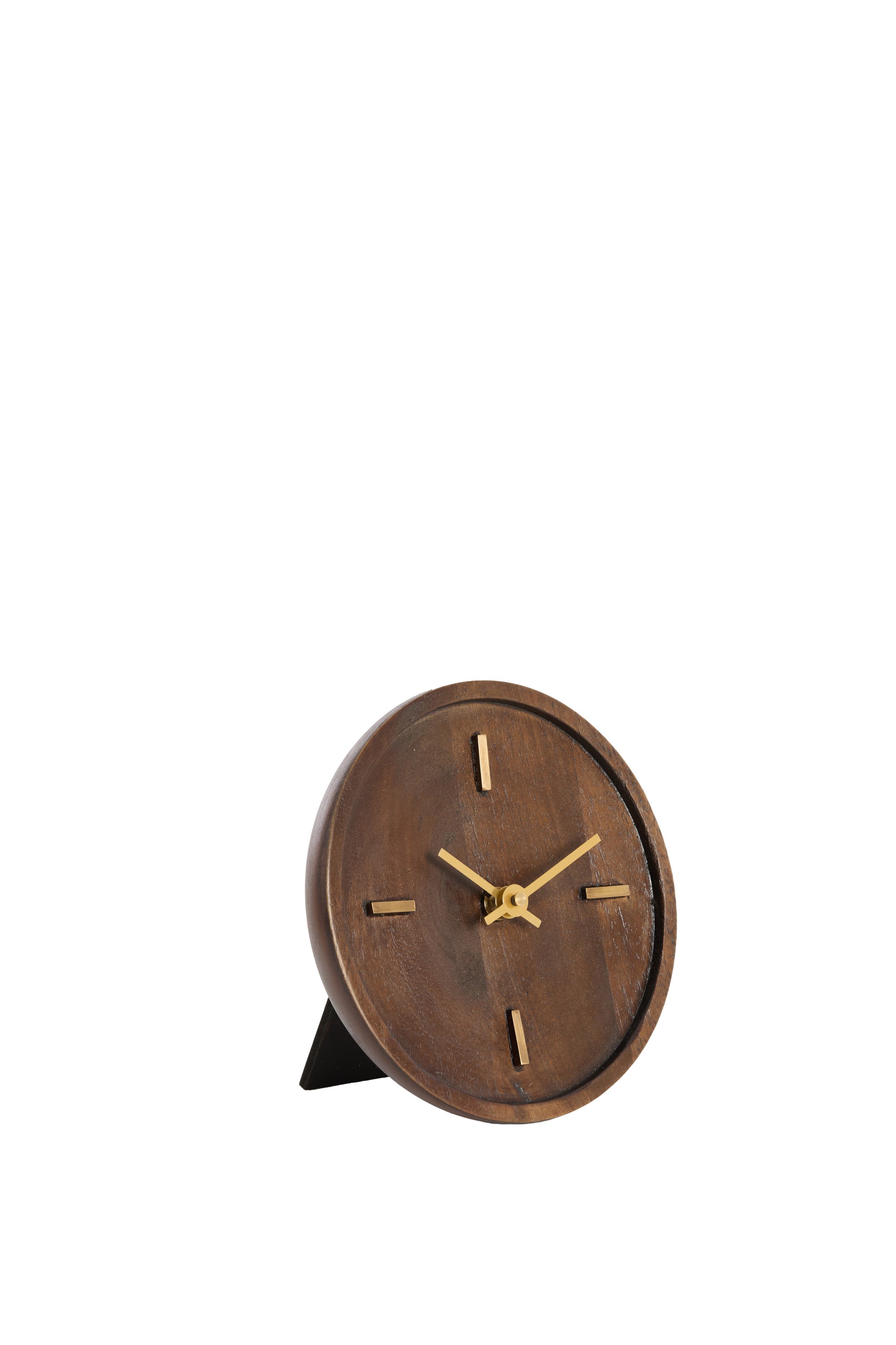 Veti Brown Mango Wood & Gold Table Clock 15cm