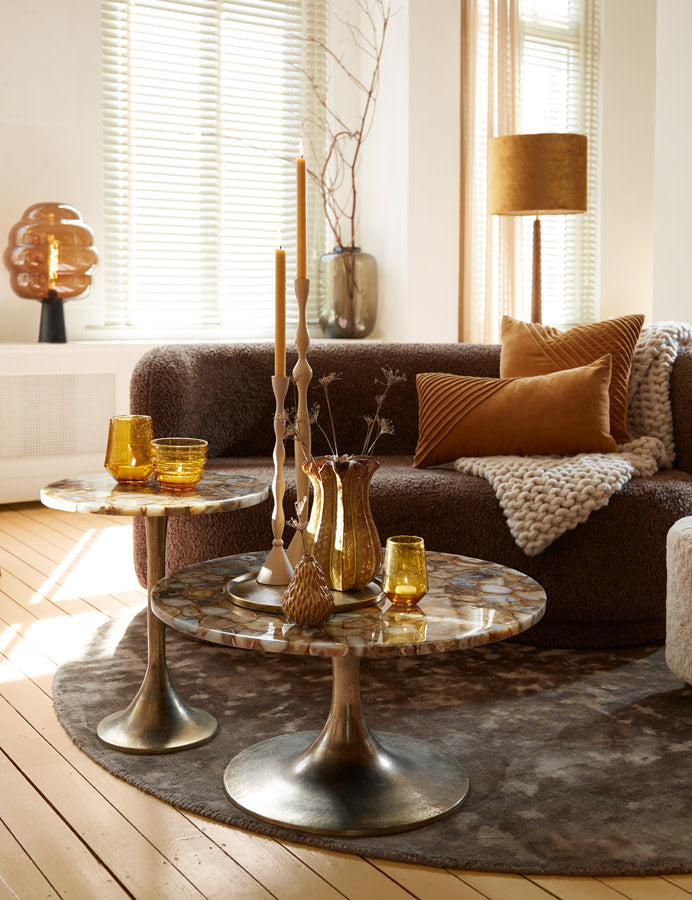 Rickerd Yellow Agate & Antique Bronze Round Side Table 53cm