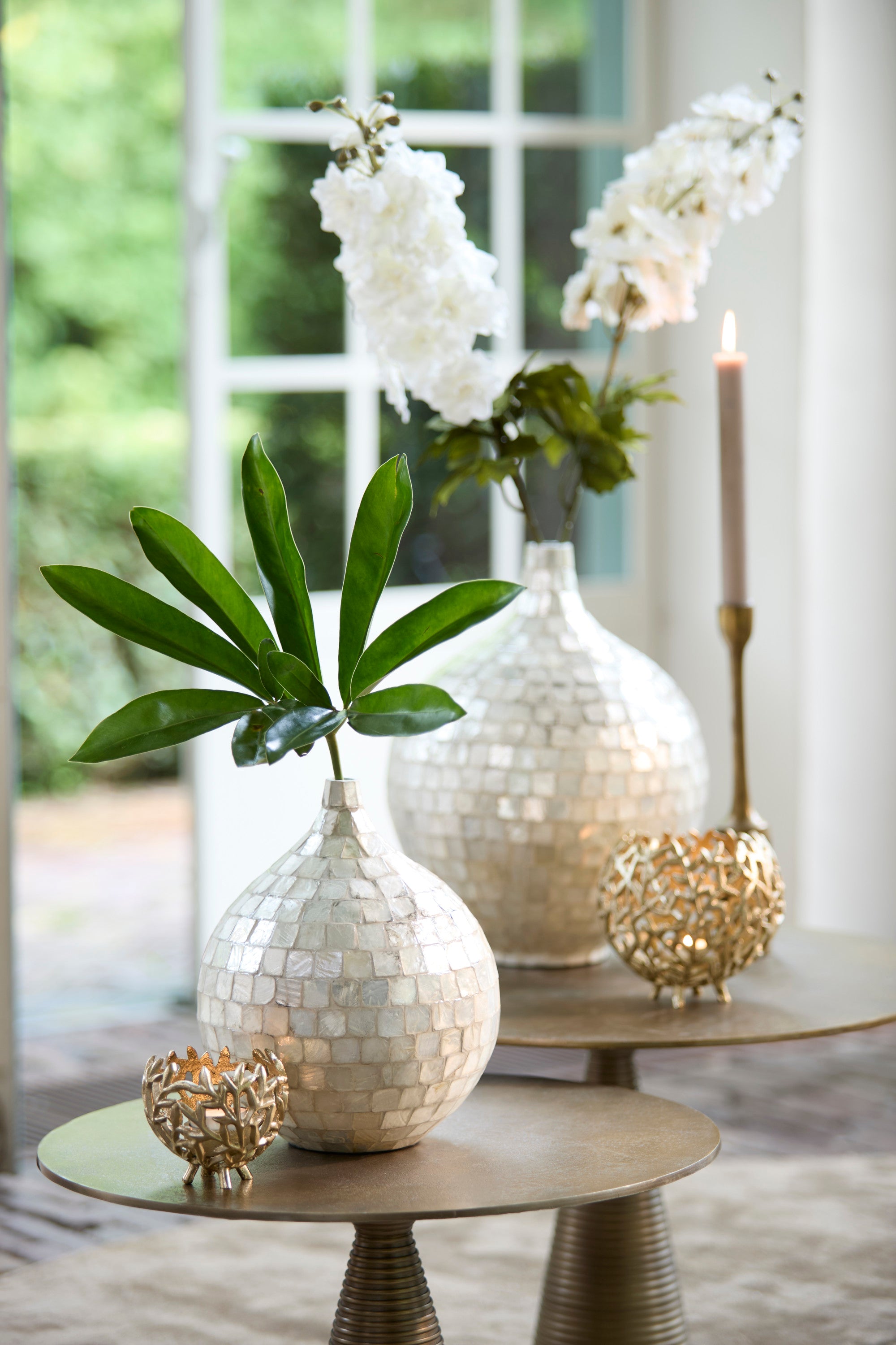 Elorza Cream Bamboo Mosaic Vase 25cm